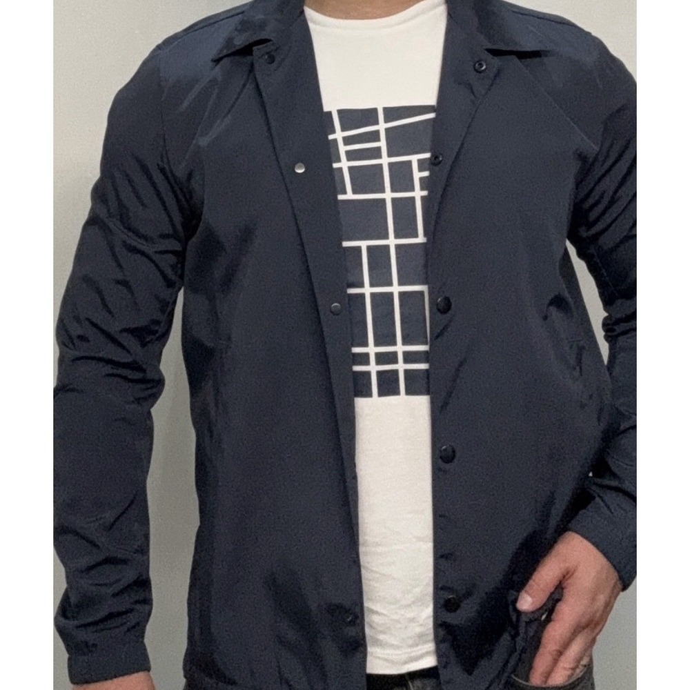 Theory Men's Navy Blue Lightweight Insulated Shirt Jacket Size S Classic Snap Up - Picture 9 of 9